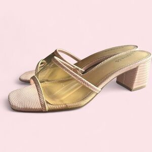 Express Pale Pink kitten heels with Clear Square Strap and snakeskin print